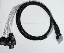 CBL-SFF8654-SATA-10M High Quality Internal SlimSAS SFF-8654 to 8 x SATA Breakout Cable. Forward. 1 Meter.